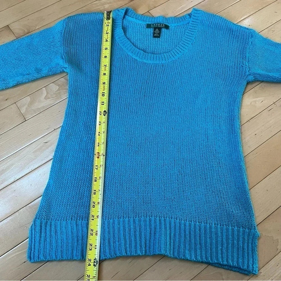 Lauren Ralph Lauren Sweater Women's Medium Blue Loose Knit 3/4 Sleeve Pullover - Picture 7 of 8